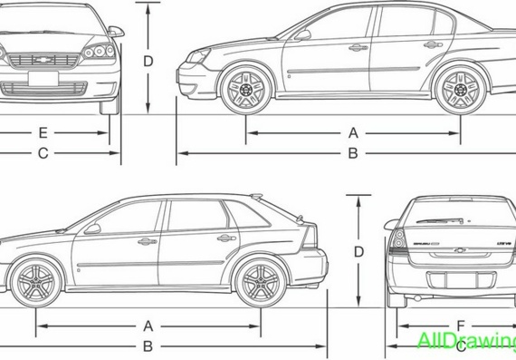 Chevrolet Malibu (2007) (Шевроле Малибу (2007)) - чертежи (рисунки) автомобиля